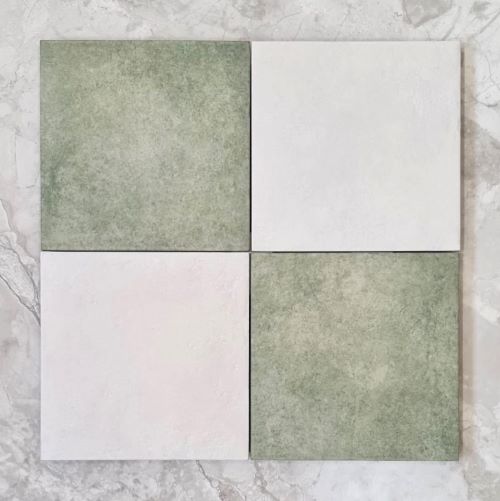 green checkerboard tiles